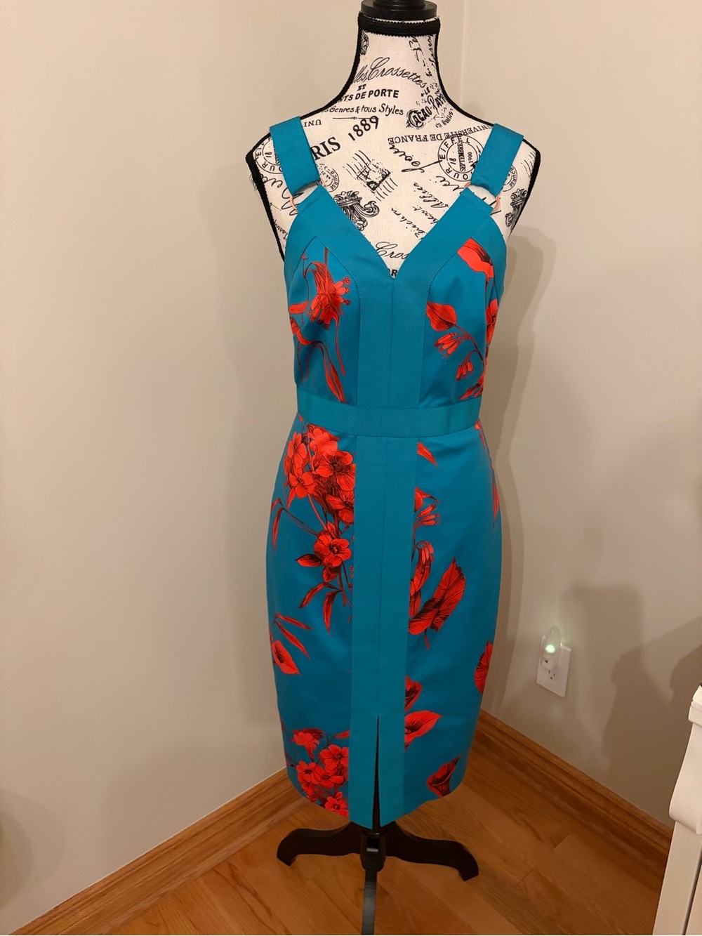 Ted Baker Teal Midi Dress with Red Floral Print